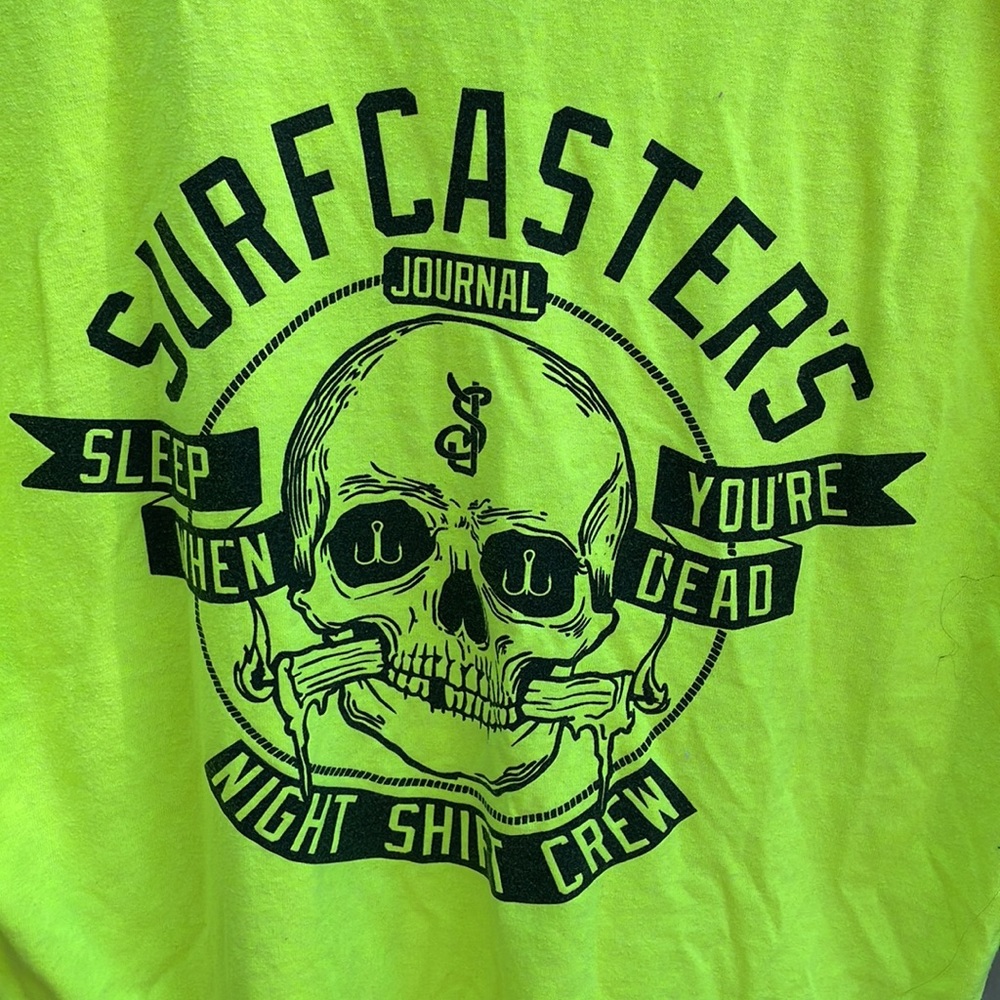 Fishing Surfcasters Journal T-Shirt Neon Yellow Sleep When You Are Dead Size L